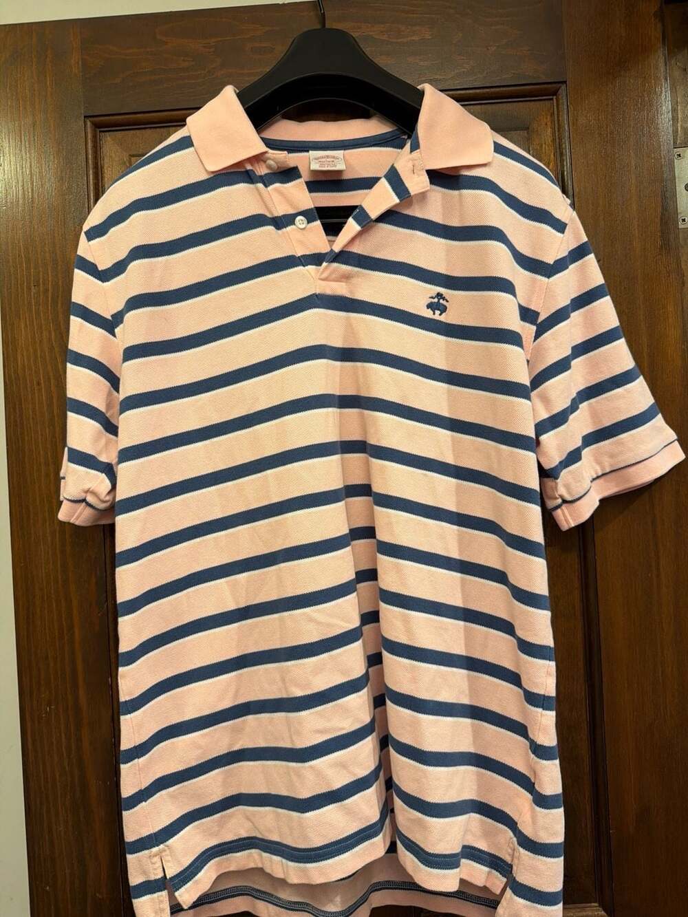 Brooks Brothers Performance Polo Original Fit Striped Pink Navy Blue Size L